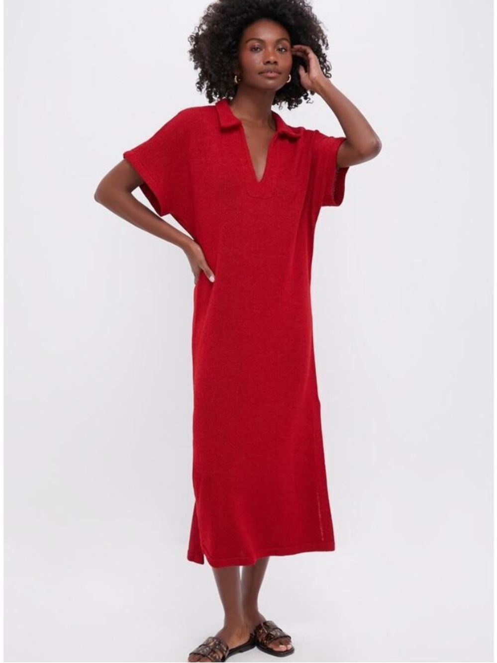 Pomander Place Red Midi Polo Knit Dress
